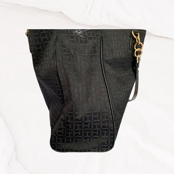 Tommy Hilfiger, Large, Black, T H Motif, Cloth Tote, Chain Handle - Picture 14 of 16